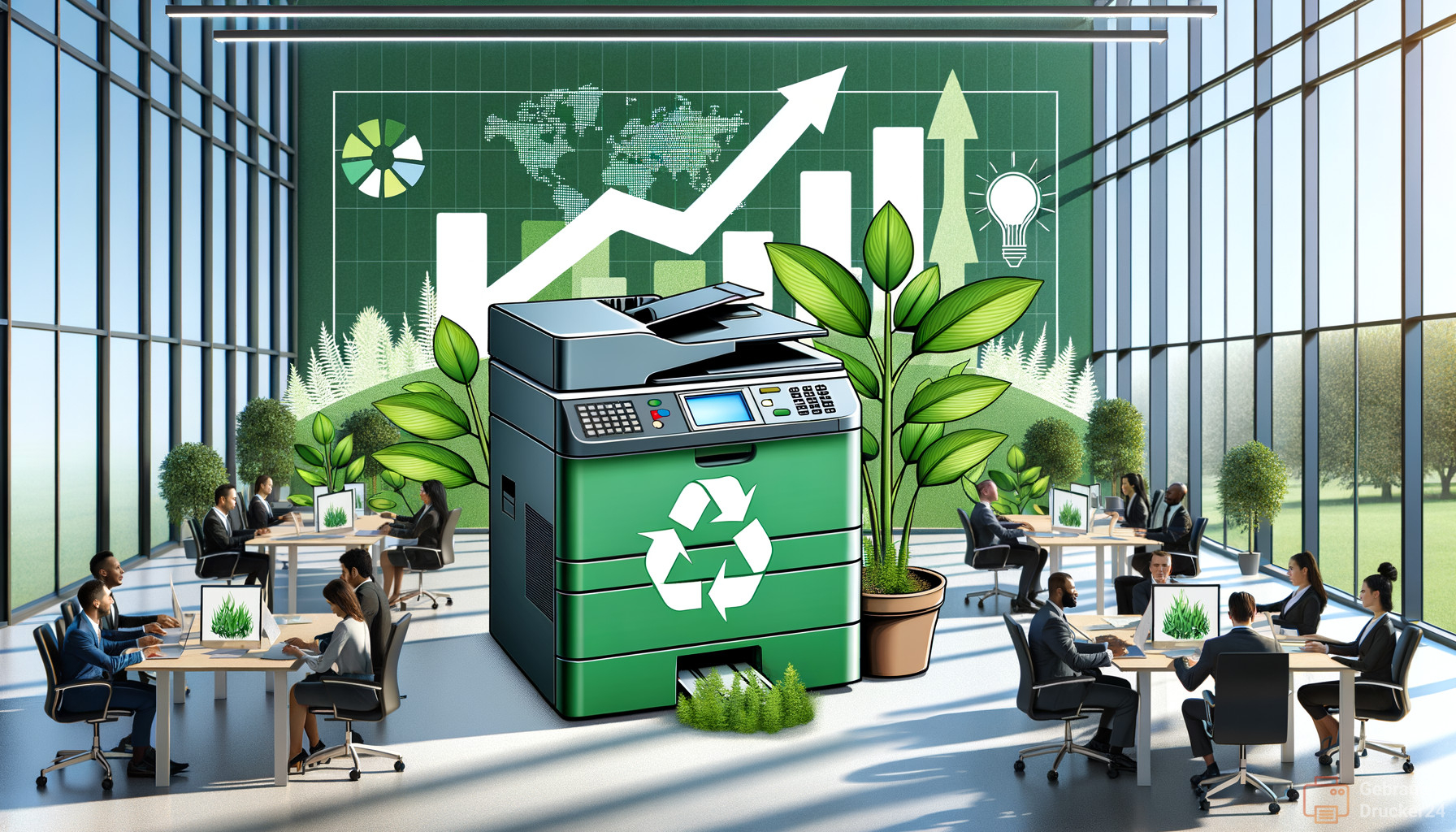 Illustration for section: Nachhaltigkeitsstrategien in Unternehmen - nachhaltige büro-drucker