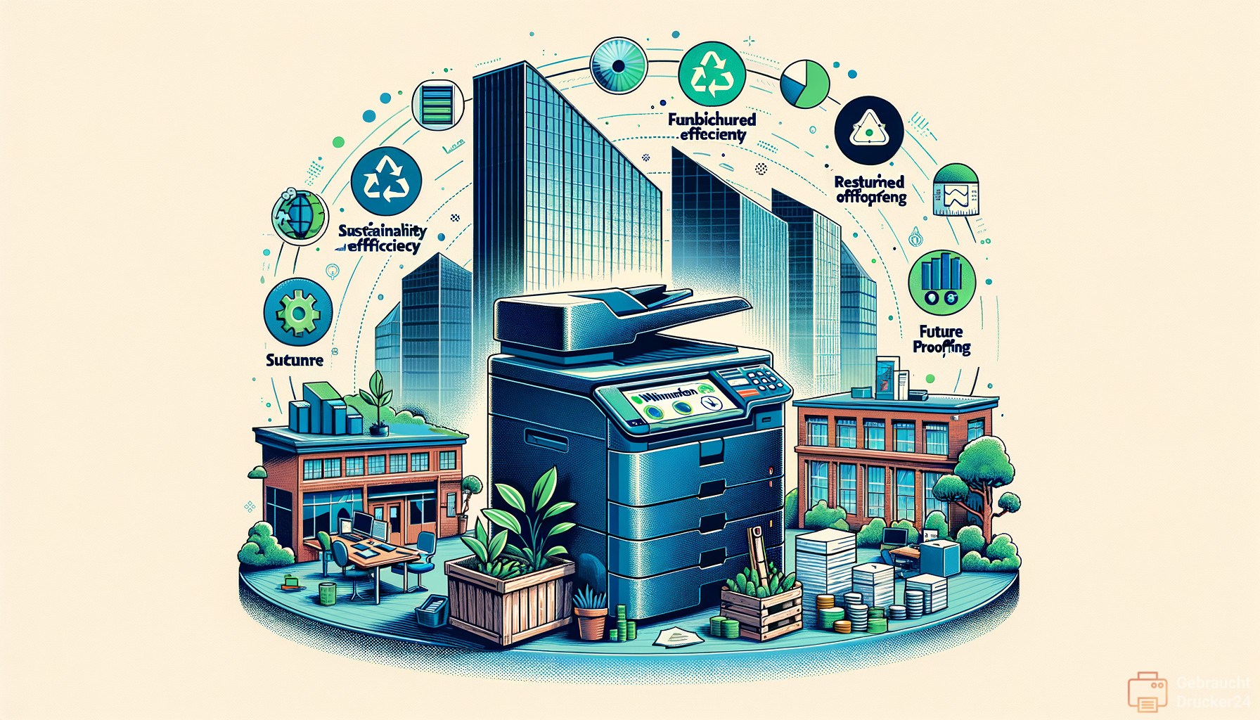 Illustration for section: Bei der Auswahl eines refurbished Bürodruckers ist es wichtig, auf verschiedene Faktoren zu achten: - refurbished bürodrucker gewinnen
