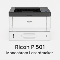 Ricoh P 501 – Monochrom Laserdrucker mit Logo und Produkttitel